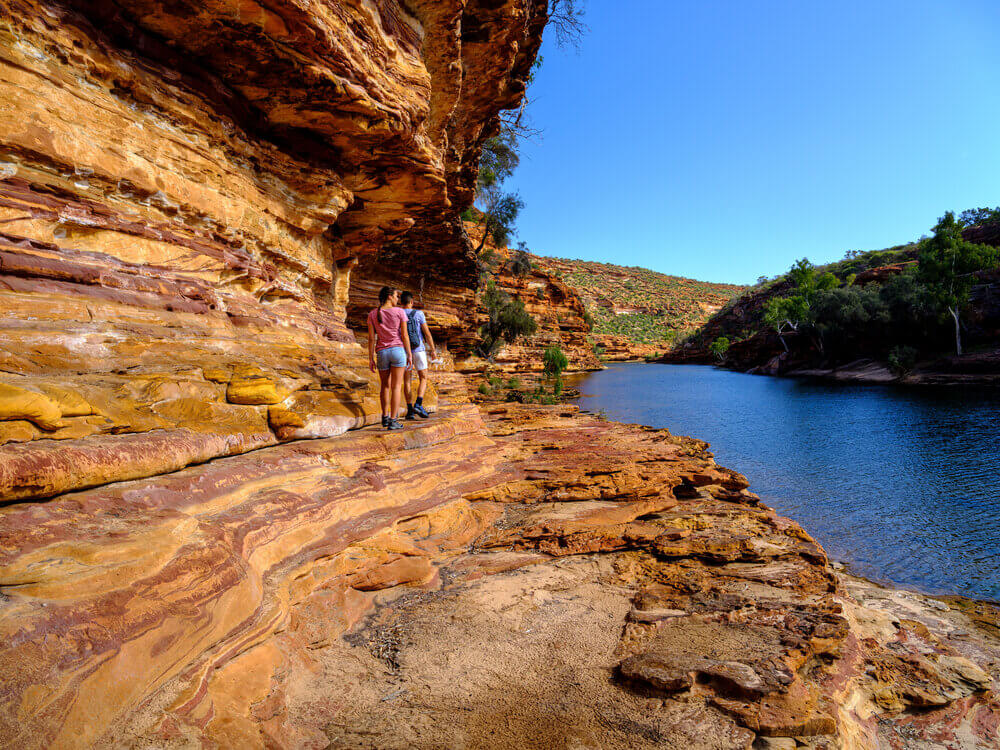 People Walking Alongside Water At Kalbarri National Park, Tourism Western Australia